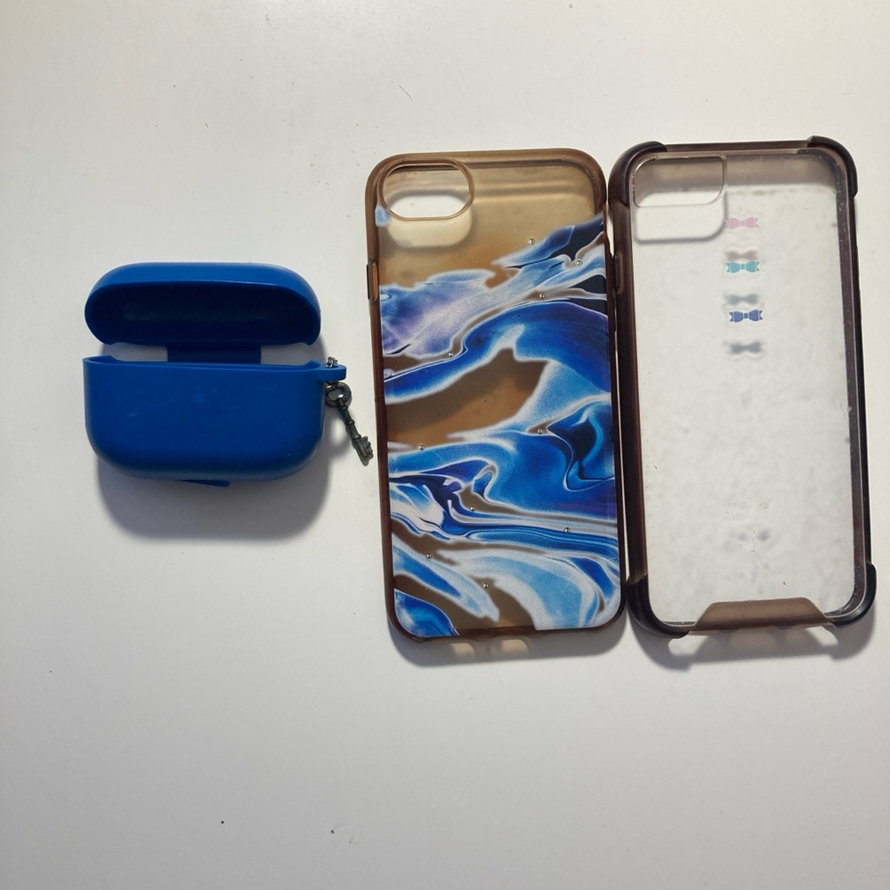 Blue and Marble Phone Case Set with Earbud Case